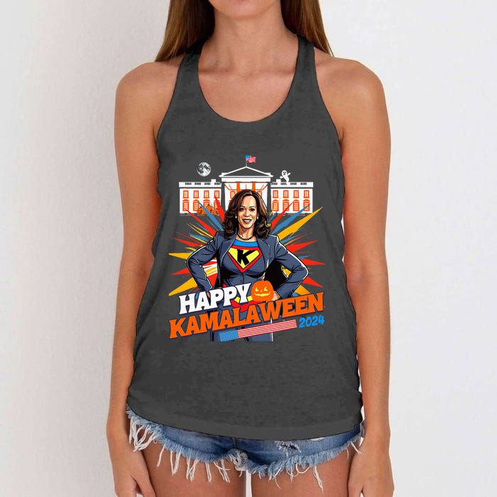 Happy Kamalaween Kamala Harris Halloween Cat Ladies Witches Women's Knotted Racerback Tank