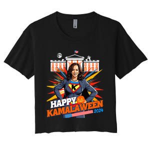 Happy Kamalaween Kamala Harris Halloween Cat Ladies Witches Women's Crop Top Tee