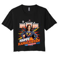 Happy Kamalaween Kamala Harris Halloween Cat Ladies Witches Women's Crop Top Tee