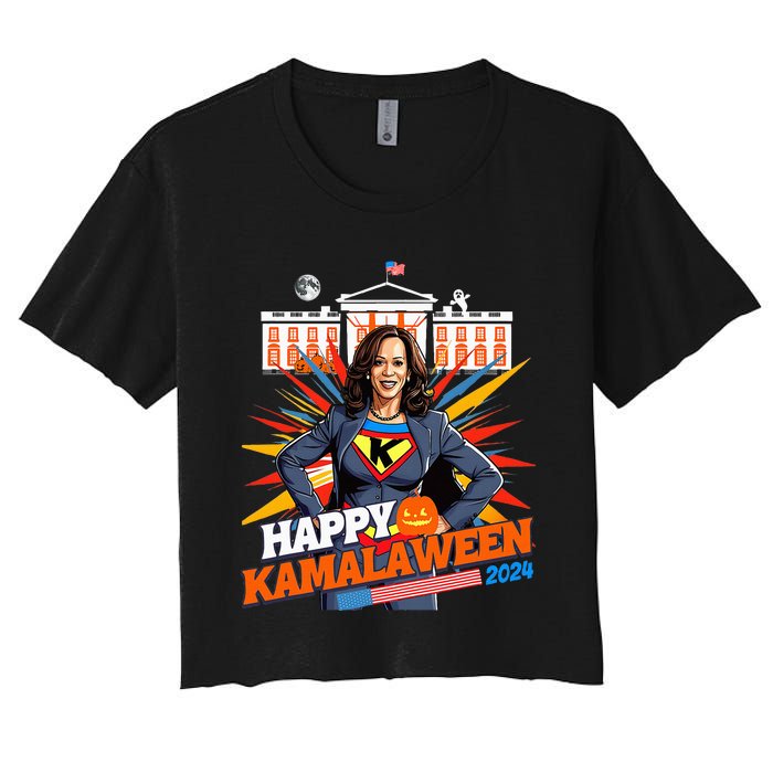 Happy Kamalaween Kamala Harris Halloween Cat Ladies Witches Women's Crop Top Tee