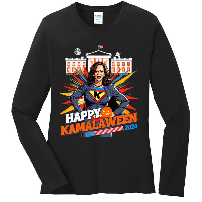 Happy Kamalaween Kamala Harris Halloween Cat Ladies Witches Ladies Long Sleeve Shirt