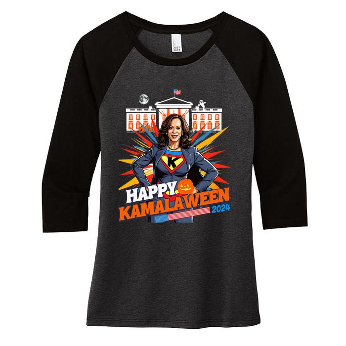 Happy Kamalaween Kamala Harris Halloween Cat Ladies Witches Women's Tri-Blend 3/4-Sleeve Raglan Shirt