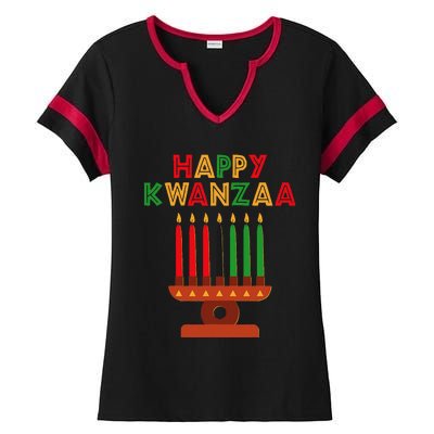 Happy Kwanzaa Kinara Seven Candles African American Ladies Halftime Notch Neck Tee