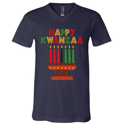 Happy Kwanzaa Kinara Seven Candles African American V-Neck T-Shirt