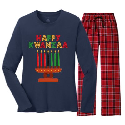 Happy Kwanzaa Kinara Seven Candles African American Women's Long Sleeve Flannel Pajama Set 