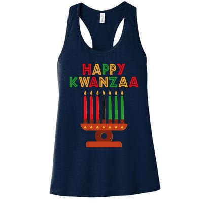 Happy Kwanzaa Kinara Seven Candles African American Women's Racerback Tank