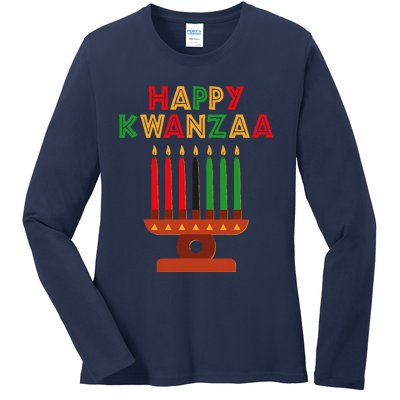 Happy Kwanzaa Kinara Seven Candles African American Ladies Long Sleeve Shirt