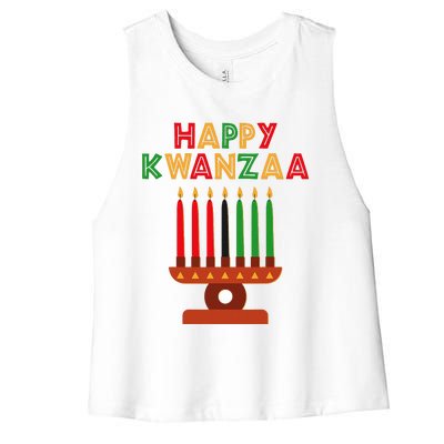 Happy Kwanzaa Kinara Seven Candles African American Women's Racerback Cropped Tank