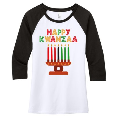 Happy Kwanzaa Kinara Seven Candles African American Women's Tri-Blend 3/4-Sleeve Raglan Shirt