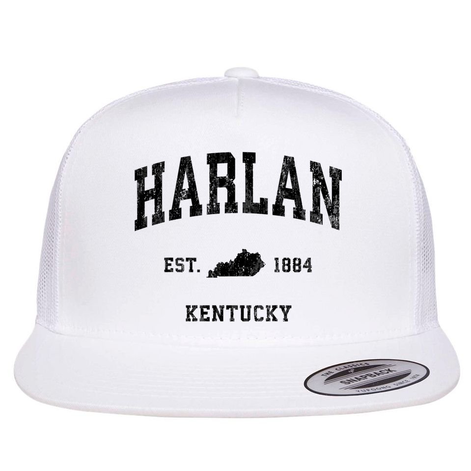 Harlan Kentucky Ky Vintage Established Athletic Sports Design Flat Bill Trucker Hat