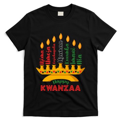 Happy Kwanzaa Kinara Seven Candles Principles Of Kwanzaa T-Shirt