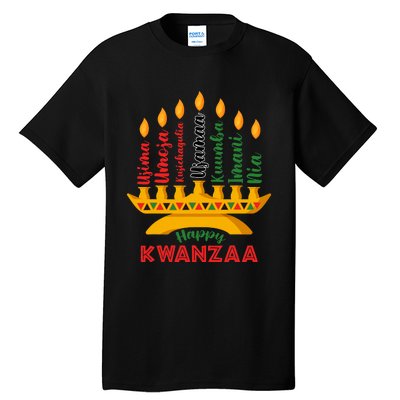 Happy Kwanzaa Kinara Seven Candles Principles Of Kwanzaa Tall T-Shirt