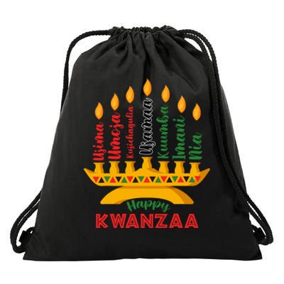 Happy Kwanzaa Kinara Seven Candles Principles Of Kwanzaa Drawstring Bag