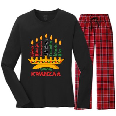 Happy Kwanzaa Kinara Seven Candles Principles Of Kwanzaa Women's Long Sleeve Flannel Pajama Set 