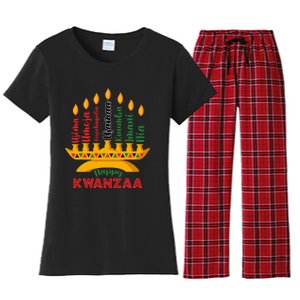 Happy Kwanzaa Kinara Seven Candles Principles Of Kwanzaa Women's Flannel Pajama Set