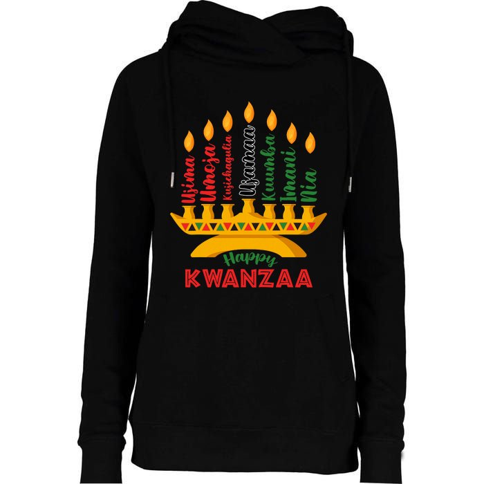 Happy Kwanzaa Kinara Seven Candles Principles Of Kwanzaa Womens Funnel Neck Pullover Hood