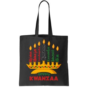 Happy Kwanzaa Kinara Seven Candles Principles Of Kwanzaa Tote Bag