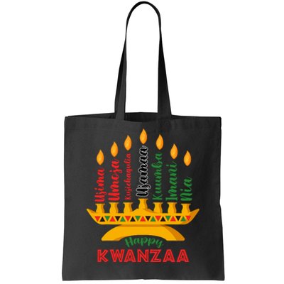 Happy Kwanzaa Kinara Seven Candles Principles Of Kwanzaa Tote Bag