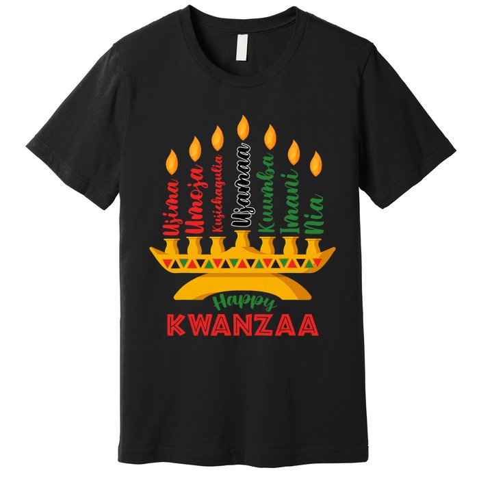 Happy Kwanzaa Kinara Seven Candles Principles Of Kwanzaa Premium T-Shirt