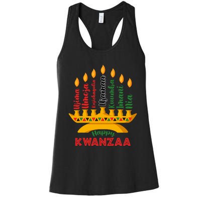 Happy Kwanzaa Kinara Seven Candles Principles Of Kwanzaa Women's Racerback Tank