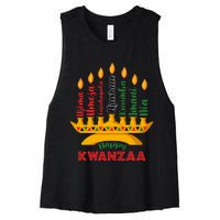 Happy Kwanzaa Kinara Seven Candles Principles Of Kwanzaa Women's Racerback Cropped Tank