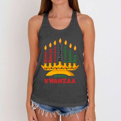 Happy Kwanzaa Kinara Seven Candles Principles Of Kwanzaa Women's Knotted Racerback Tank