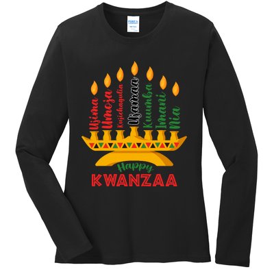 Happy Kwanzaa Kinara Seven Candles Principles Of Kwanzaa Ladies Long Sleeve Shirt