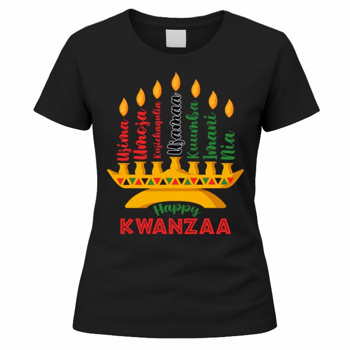 Happy Kwanzaa Kinara Seven Candles Principles Of Kwanzaa Women's T-Shirt