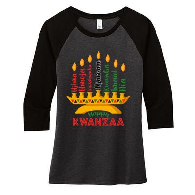 Happy Kwanzaa Kinara Seven Candles Principles Of Kwanzaa Women's Tri-Blend 3/4-Sleeve Raglan Shirt