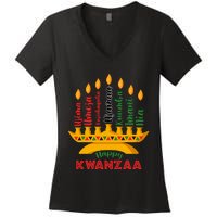 Happy Kwanzaa Kinara Seven Candles Principles Of Kwanzaa Women's V-Neck T-Shirt