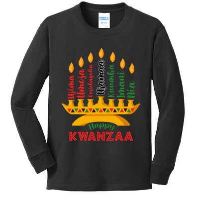 Happy Kwanzaa Kinara Seven Candles Principles Of Kwanzaa Kids Long Sleeve Shirt