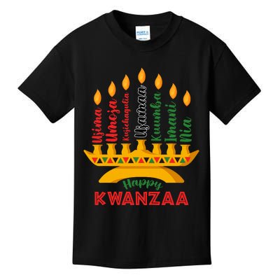 Happy Kwanzaa Kinara Seven Candles Principles Of Kwanzaa Kids T-Shirt