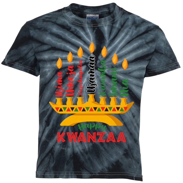 Happy Kwanzaa Kinara Seven Candles Principles Of Kwanzaa Kids Tie-Dye T-Shirt