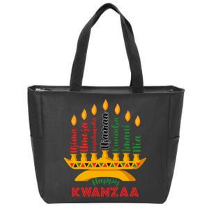 Happy Kwanzaa Kinara Seven Candles Principles Of Kwanzaa Zip Tote Bag