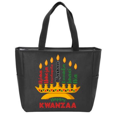 Happy Kwanzaa Kinara Seven Candles Principles Of Kwanzaa Zip Tote Bag