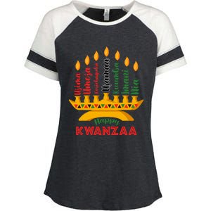 Happy Kwanzaa Kinara Seven Candles Principles Of Kwanzaa Enza Ladies Jersey Colorblock Tee