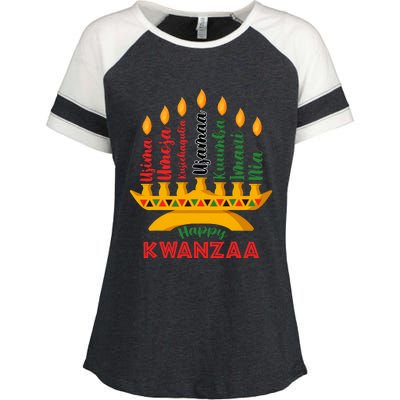 Happy Kwanzaa Kinara Seven Candles Principles Of Kwanzaa Enza Ladies Jersey Colorblock Tee