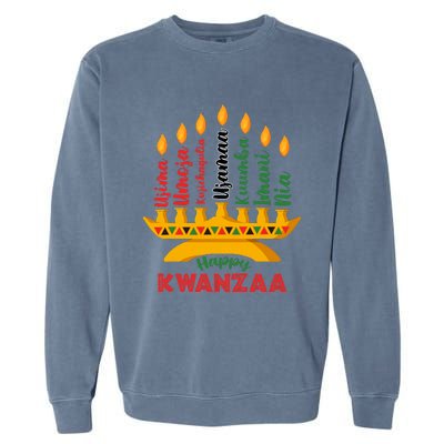 Happy Kwanzaa Kinara Seven Candles Principles Of Kwanzaa Garment-Dyed Sweatshirt