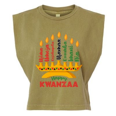 Happy Kwanzaa Kinara Seven Candles Principles Of Kwanzaa Garment-Dyed Women's Muscle Tee