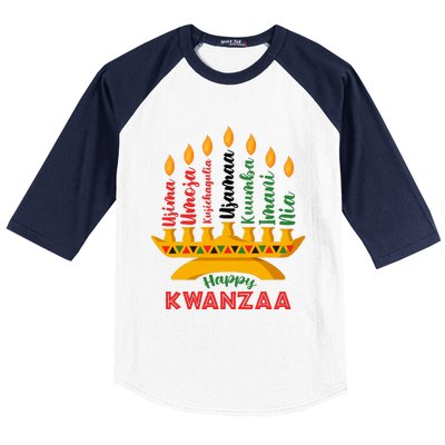 Happy Kwanzaa Kinara Seven Candles Principles Of Kwanzaa Baseball Sleeve Shirt