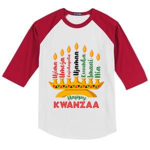 Happy Kwanzaa Kinara Seven Candles Principles Of Kwanzaa Kids Colorblock Raglan Jersey