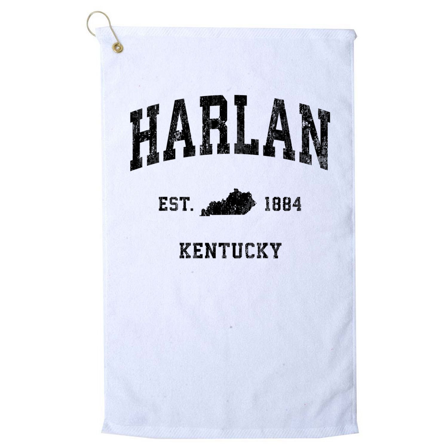 Harlan Kentucky KY Vintage Athletic Black Sports Golf Towel