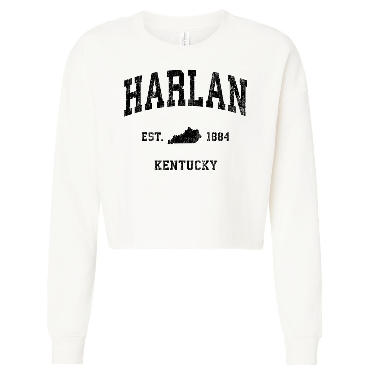 Harlan Kentucky KY Vintage Athletic Black Sports Cropped Pullover Crew