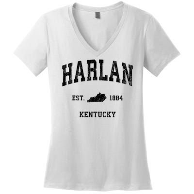 Harlan Kentucky KY Vintage Athletic Black Sports Women's V-Neck T-Shirt