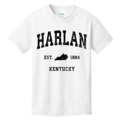 Harlan Kentucky KY Vintage Athletic Black Sports Kids T-Shirt