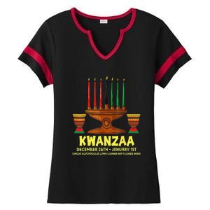 Happy Kwanzaa Kinara Candles African American Christmas Day Ladies Halftime Notch Neck Tee