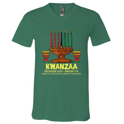 Happy Kwanzaa Kinara Candles African American Christmas Day V-Neck T-Shirt