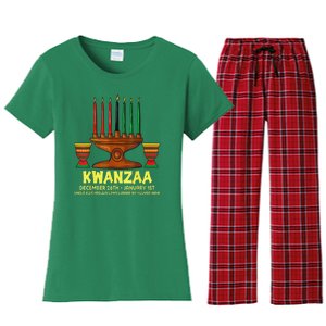 Happy Kwanzaa Kinara Candles African American Christmas Day Women's Flannel Pajama Set