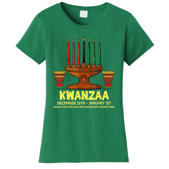 Happy Kwanzaa Kinara Candles African American Christmas Day Women's T-Shirt