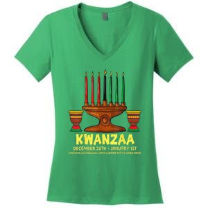 Happy Kwanzaa Kinara Candles African American Christmas Day Women's V-Neck T-Shirt